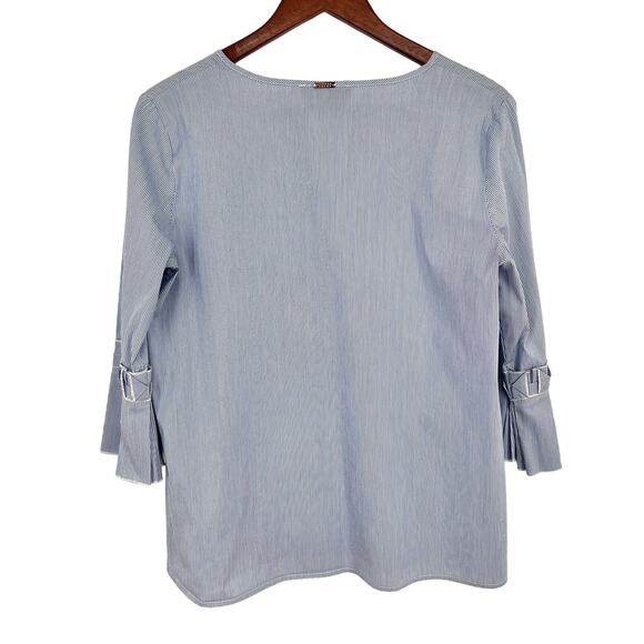 Ivanka Trump Womens Medium Blue White 3/4 Sleeve Pleated Sleeve Blouse Shirt Top - Picture 9 of 9